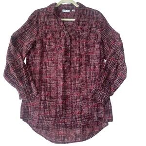 Womens Burgundy Red Textured Long Sleeve Tunic Top Size Medium